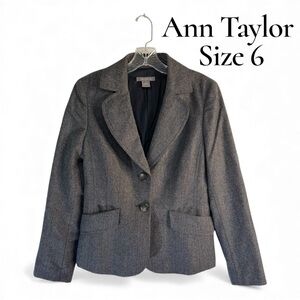 Ann Taylor Classic Career Wear Wool Tailored Lined Blazer Jacket Size 6 Gray